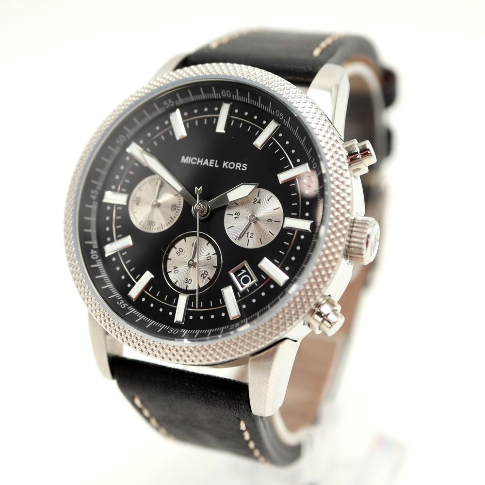 Michael Kors Gage Men's 43mm Chronograph Watch MK8310 Black Leather New Battery - Picture 1 of 11